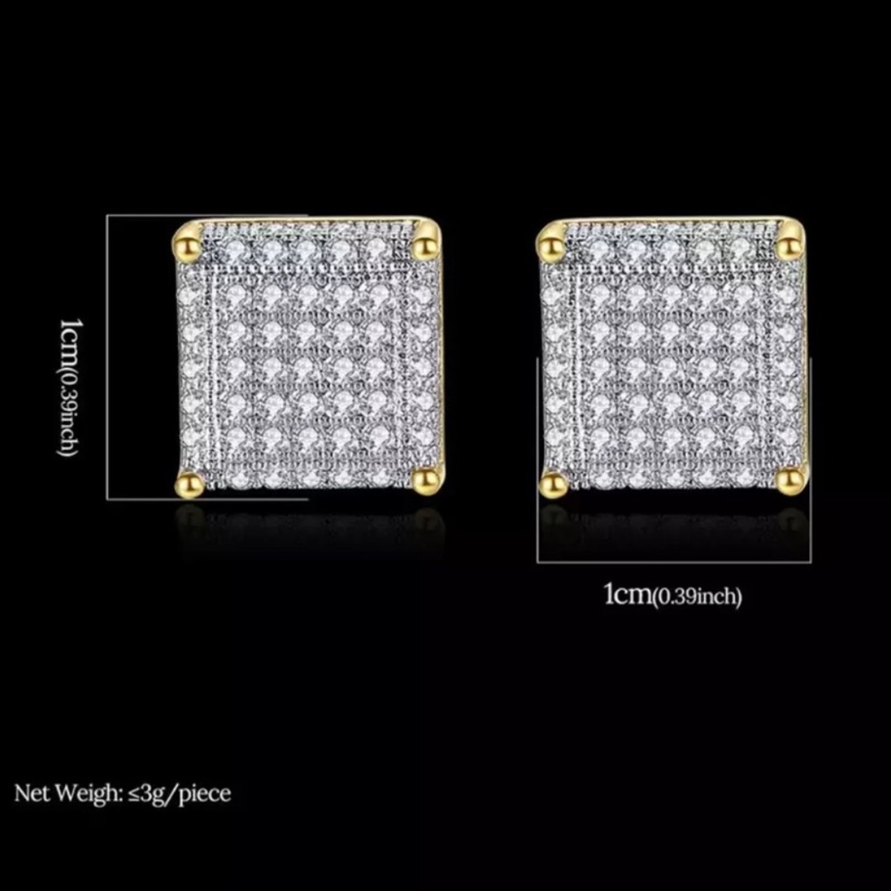 *NEW*Men cuban gold square earrings - Picture 2 of 2